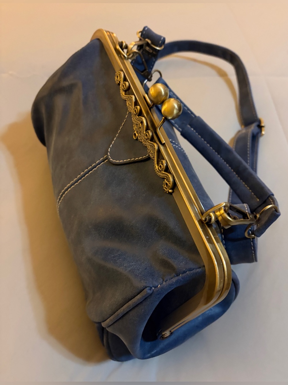 Classic Blue Frame-Top Shoulder Bag